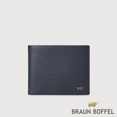 【BRAUN BUFFEL 德國小金牛】台灣總代理 安德勒-1 8卡中間翻零錢袋短夾-深藍/BF531-318-DB