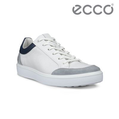 ECCO SOFT 60 M 柔酷輕盈針織皮革休閒鞋 男鞋 水泥灰/白色/深藍色