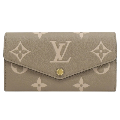 LOUIS VUITTON路易威登 LV LV M81049 SARAH 經典花紋牛皮釦式信封長夾(斑鳩灰)