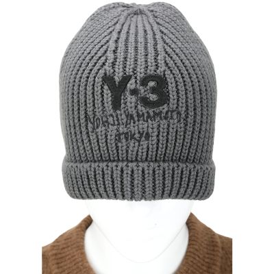 Y-3 山本耀司刺繡美麗諾羊毛針織帽(深灰/中性款)