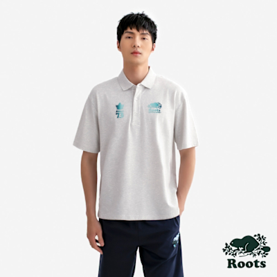 Roots 男裝-NATURE IS MAGIC COOPER 73 短袖POLO衫-白麻灰