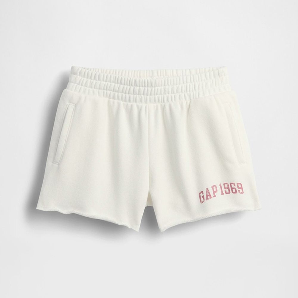 【GAP】babyGap 套穿式法式毛圈布短褲-黑色/玉米黃/新款米白/櫻草粉(898693) (新款米白)