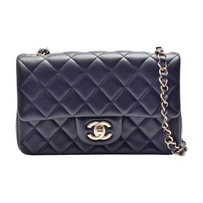 CHANEL香奈兒 CHANEL Mini Classic Flap菱格小羊皮轉釦金鍊手拿/斜背包(黑)
