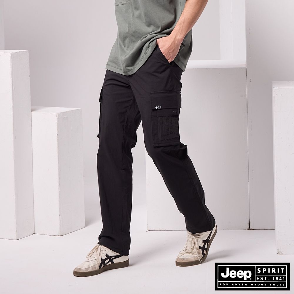 JEEP  男裝 尼龍混紡彈性棉布口袋長褲-黑色