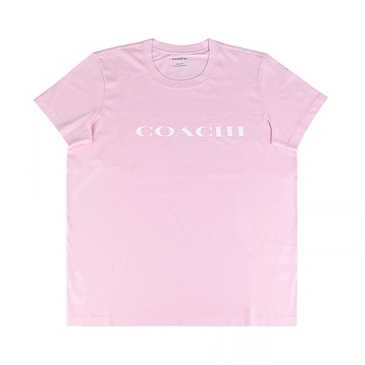 COACH字母LOGO白字設計純棉圓領短袖T恤(女款/淺粉)