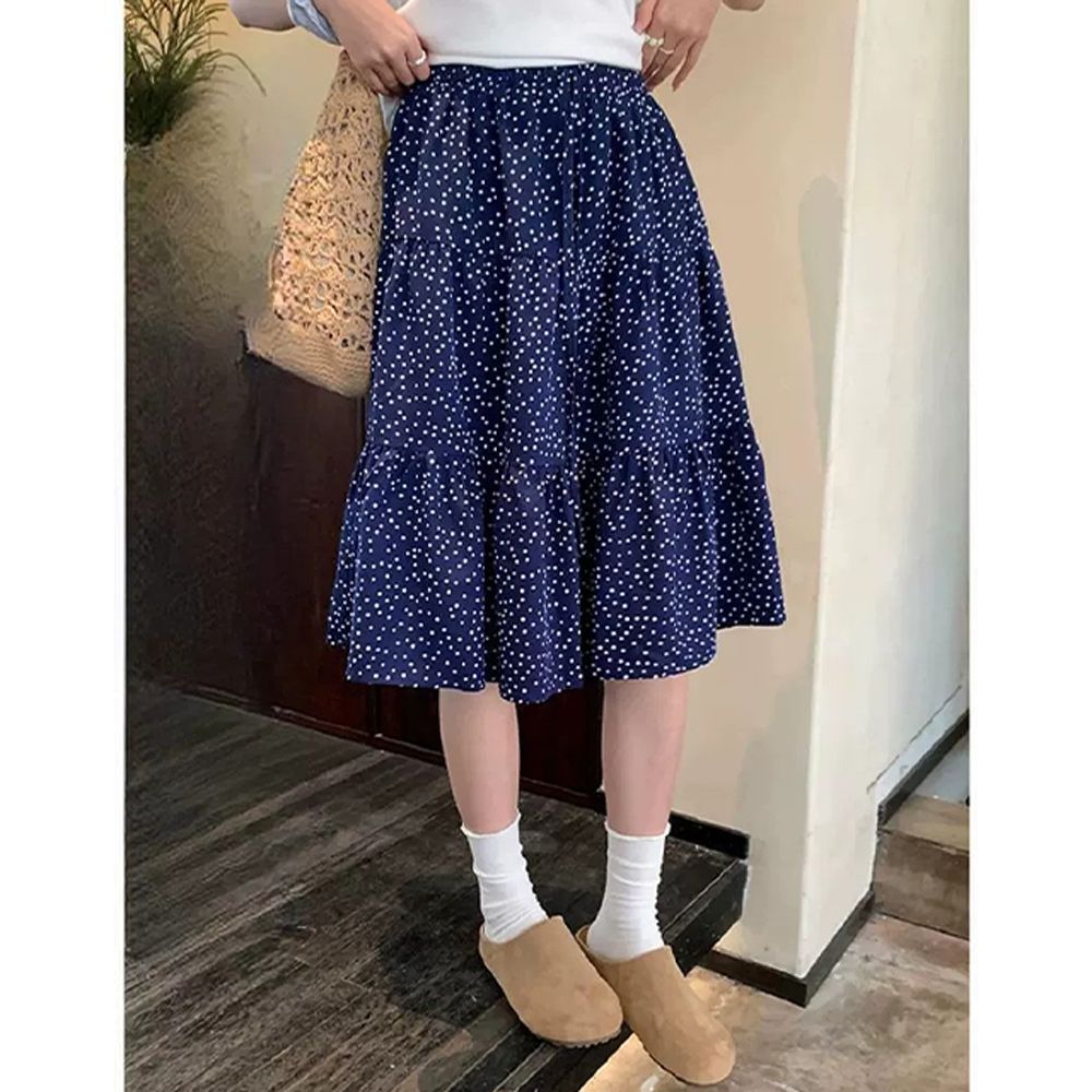[韓國K.W.]現貨韓國空運完美好感點點裙(小香風/韓國製/大擺裙) (藍色)