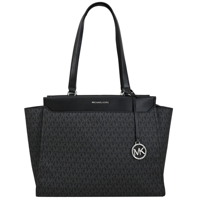 MICHAEL KORS GRAHAM 經典印花款大容量拉鍊肩背包/托特包(黑灰/黑)