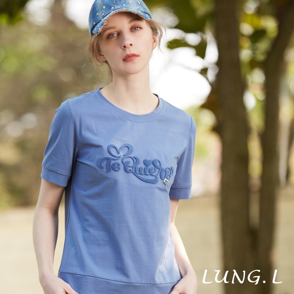 LUNG.L林佳樺  素色棉質前片牙刷繡短袖女裝上衣LQ08A (水藍色系)