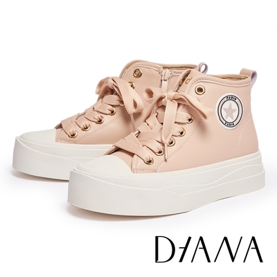DIANA 百搭真皮綁帶厚底高筒休閒鞋-粉色