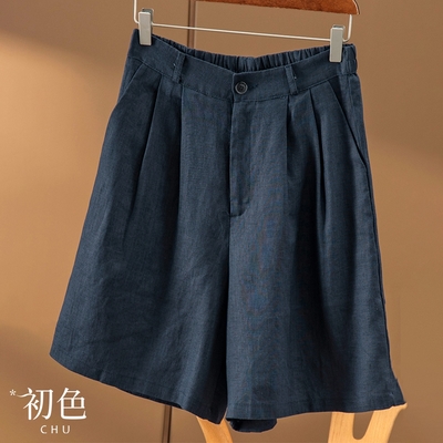 初色 涼爽透氣棉麻風素色寬鬆休閒鬆緊帶中長五分褲短褲-共5色-68432(M-2XL可選/現貨+預購)