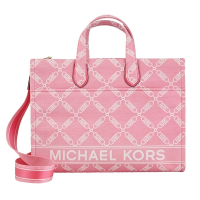 MICHAEL KORS GIGI 經典緹花織布花紋兩用包/托特包(粉色 大款)