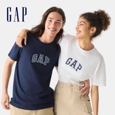 【GAP】男女同款|Logo純棉刺繡圓領短袖T恤-白色/黑色/海軍藍(570044)