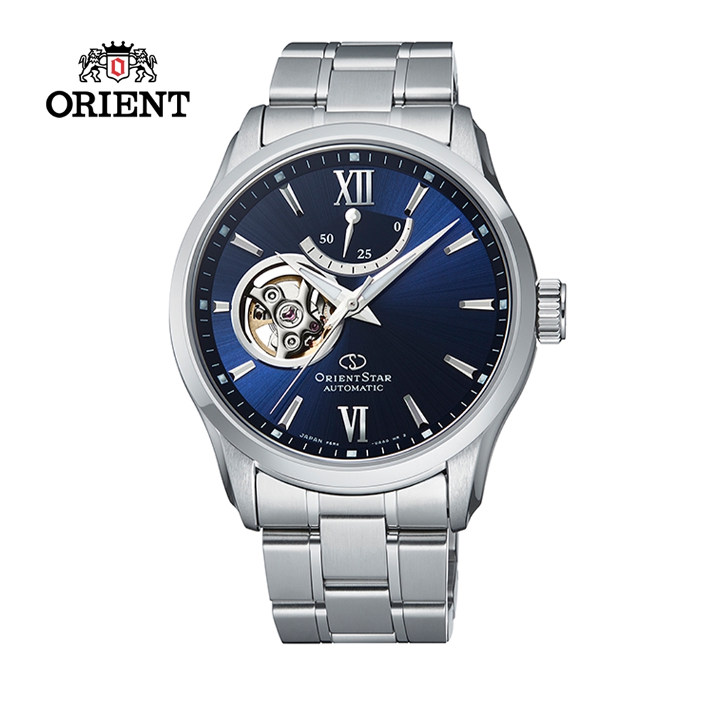 ORIENT STAR 東方之星 OPEN HEART系列 鏤空機械錶 鋼帶款 RE-AT0001L 藍色-39.3 mm
