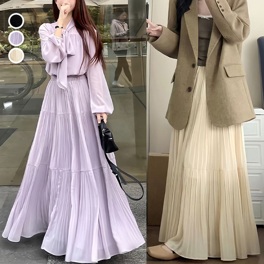 [韓國K.W.]現貨韓國空運法式知性新款度假超長裙(小香風/韓國製/大擺裙) (米色)