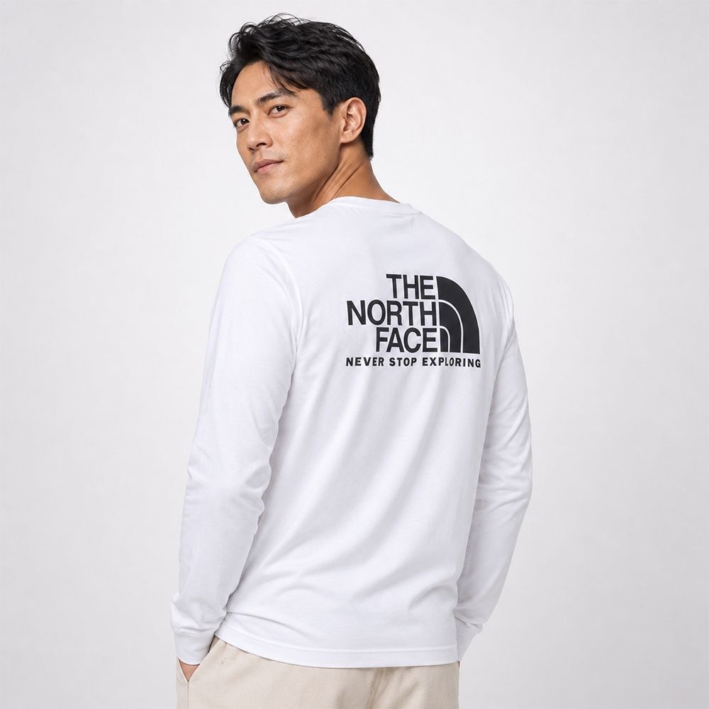 The North Face 熱銷印刷文字Logo圖案長袖T恤-白色
