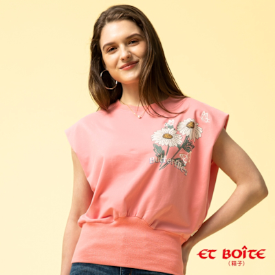 ET BOîTE 箱子 BLUE WAY – 無袖收腰繡花短TEE(桃紅)