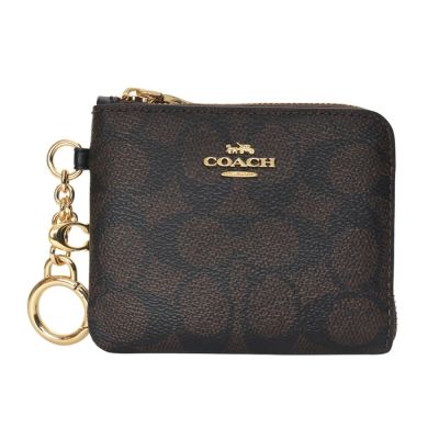 COACH-防刮LOGO L型掛環拉鍊短夾(深咖色)