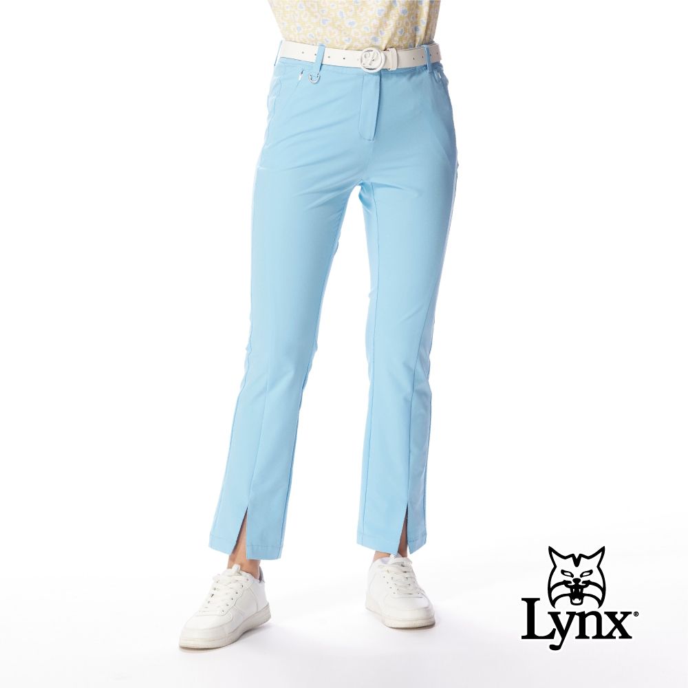 【Lynx Golf】女款防潑水四面彈性褲管開岔九分靴型時尚設計長褲(二色) (灰藍色)