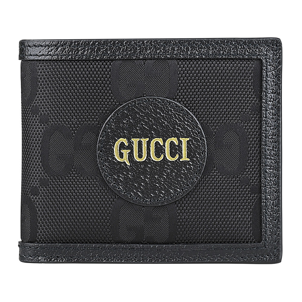 GUCCI Off the Grid金字LOGO緹花尼龍結合牛皮8卡對開短夾(黑)