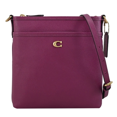 COACH KITT C LOGO素色拉鍊斜背扁包(紫紅)