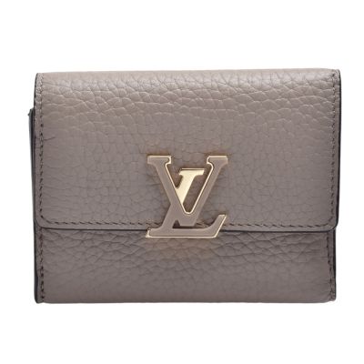 LOUIS VUITTON路易威登 LV M68747 經典Capucines XS 系列粒面皮革LV標誌暗扣短夾(灰色)