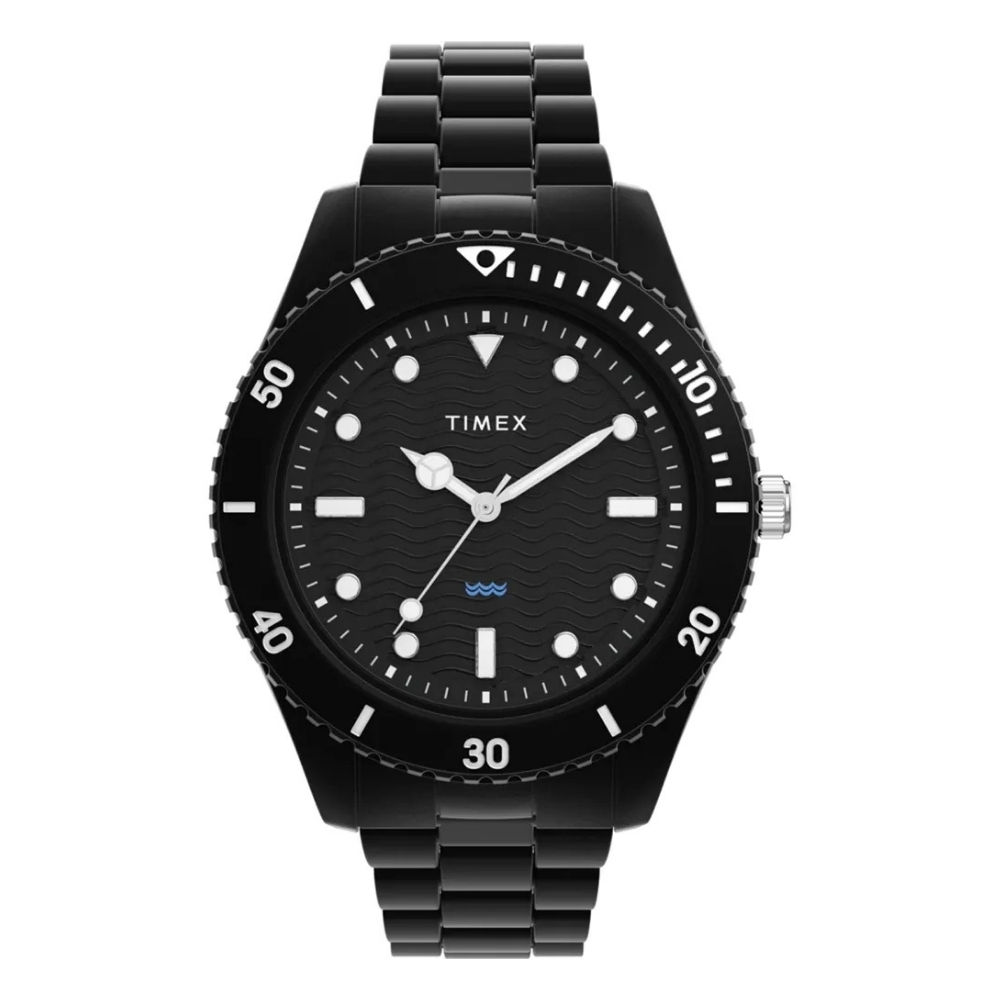 TIMEX  天美時  Legacy  42毫米 #Tide 海洋再生塑料 摺疊錶扣腕錶 (黑 TXTW2Y04500)