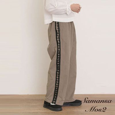 【Samansa Mos2】側邊拼接蕾絲鬆緊腰長褲