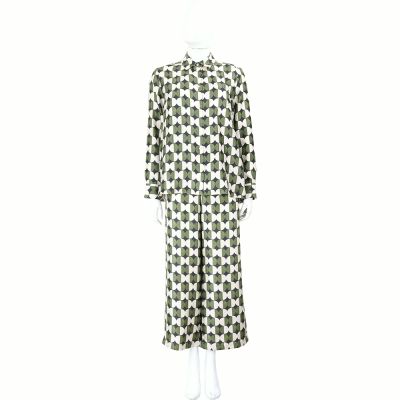 Max Mara-WEEKEND 100%真絲 幾何對稱 綠色長袖套裝(襯衫+長褲)