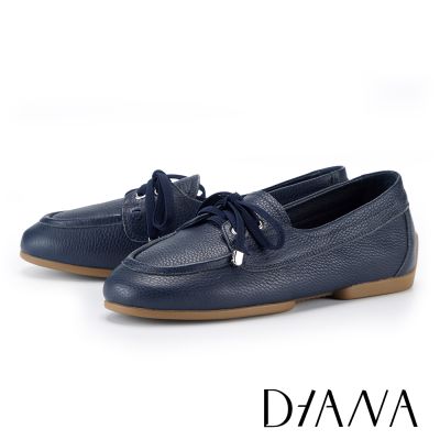 DIANA 嚴選牛皮蝴蝶結綁帶樂福鞋 深藍