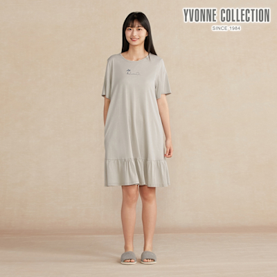 YVONNE 以旺傢飾 竹纖維網印短袖洋裝-迷霧灰