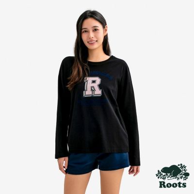 Roots女裝- ATHLETICS 長袖上衣-黑色