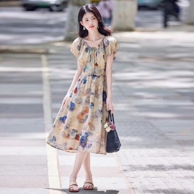 【LANNI 藍尼】現+預 法式優雅短袖收腰洋裝(女裝/短袖/洋裝/連衣裙)