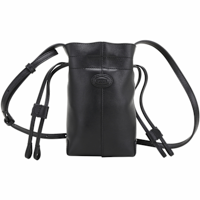 TOD S Di Bag Micro 小牛皮抽繩斜背水桶包(黑色)