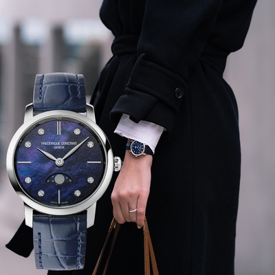 CONSTANT 康斯登 Slimline 珍珠貝鑽石月相石英女錶 開學換新季 送禮推薦 FC-206MPND1S6
