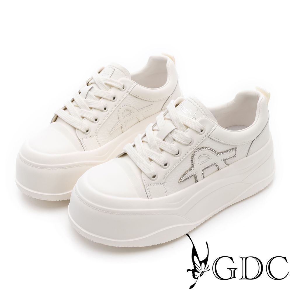 GDC-側A鑽飾小心機厚底休閒鞋-白