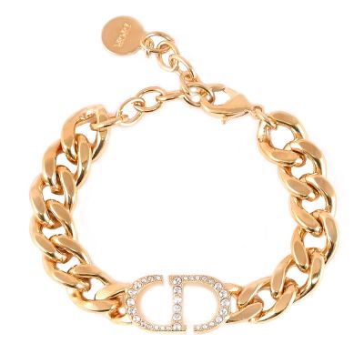 Christian Dior 30 Montaigne 經典CD LOGO水鑽寬版手鍊(金)