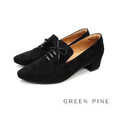 GREEN PINE 尖頭絨布蝴蝶結樂福跟鞋 黑色(00657311)