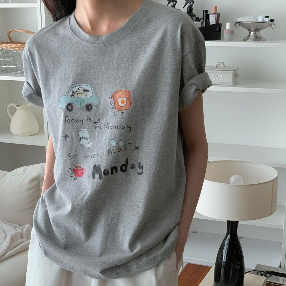 正韓女上衣 星期一短袖T恤FIE1200-創翊韓都
