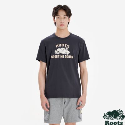 Roots 男裝 ROOTS SPORTING GOODS 短袖上衣（黑灰色）