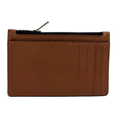 COACH 男款素面牛皮名片信用卡多卡夾零錢包(咖)