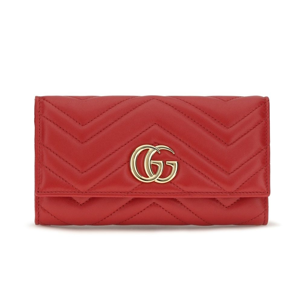 GUCCI 古馳 GG Marmont Continental 翻蓋 卡夾 皮夾 長夾 紅色 443436