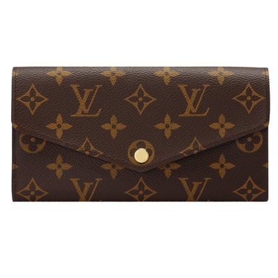LOUIS VUITTON路易威登 【Louis Vuitton 路易威登】M62234 經典Sarah系列Monogram帆布金釦內裡拚色信封式長夾(紫紅色)