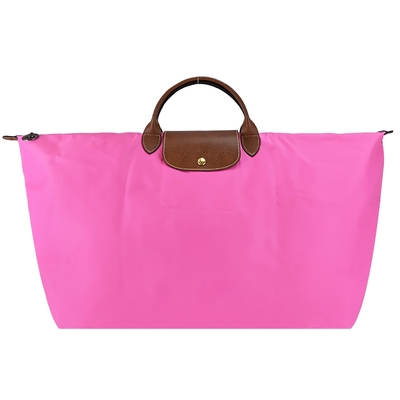 LONGCHAMP LE PLIAGE系列短把再生尼龍摺疊水餃旅行袋(特大/糖果粉)
