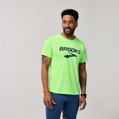 BROOKS 男 Distance 短袖上衣 3.0 螢光萊姆黃/BR LOGO (211502334)