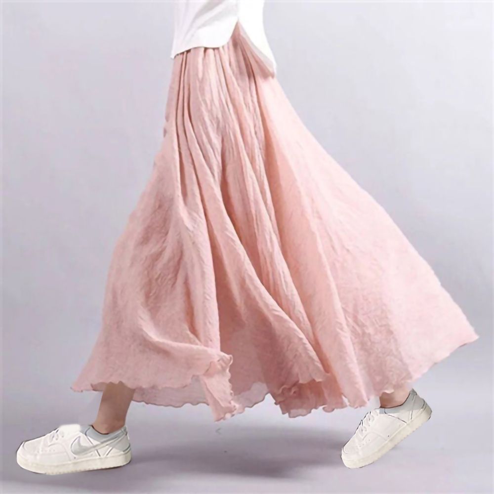 [韓國K.W.]韓國空運完美好感新款度假超長裙(小香風/韓國製/大擺裙) (粉色)