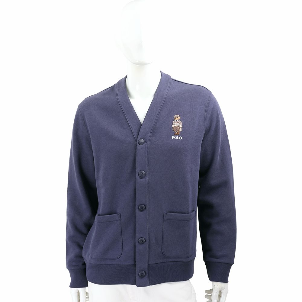 Polo Ralph Lauren Polo熊補丁 內刷毛深藍開襟外套(中性款/男女可穿)