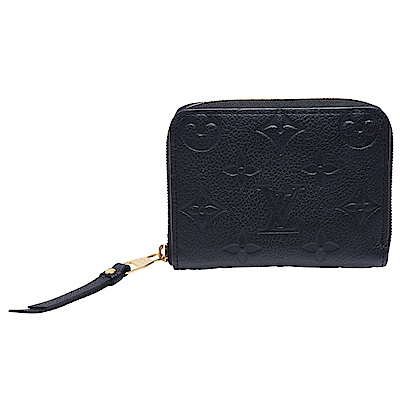 LV Louis Vuitton路易威登 M60574 經典Monogram Empreinte皮革拉鍊名片零錢短夾(黑)