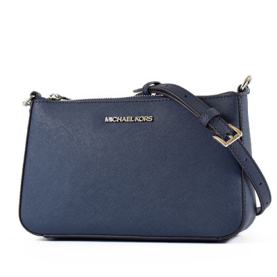 MICHAEL KORS 銀字防刮皮革拉鍊鍊帶肩背/斜背二用包-藍色