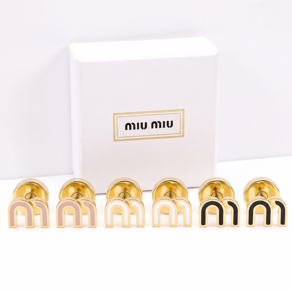 miu miu M字母金屬琺瑯 穿針式耳環-多色可選