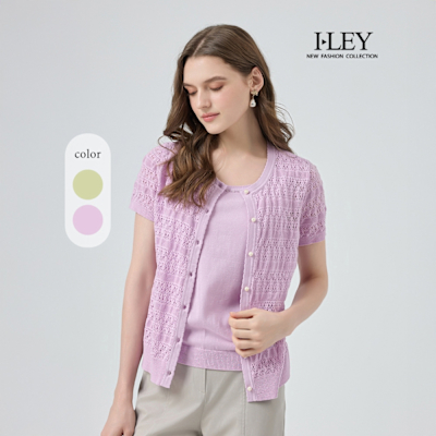 ILEY伊蕾 縷空萊賽爾假兩件針織上衣(兩色；M-XL)